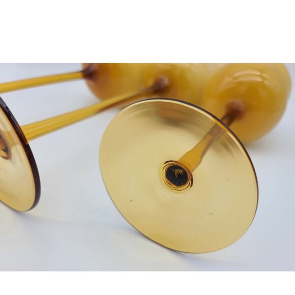 Vintage Carlo Morretti Italy 3 Long Stem Cased Ombre Carmel Glass Candle Holders - Picture 4 of 7